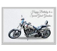 Birthday Card for Great-Grandson - Classic Motorbike Biker - Special Unique Unusual - Cool Vector Art - Adult or Teenage Happy Bday - Best Good Wishes - Quality Greeting - Blank Inside - Made UK