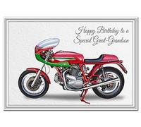 Birthday Card for Great-Grandson - Classic Motorbike Biker - Special Unique Unusual - Cool Vector Art - Happy Bday - Best Good Wishes - 1974 Mike Hailwood Replica - Blank inside - Made UK