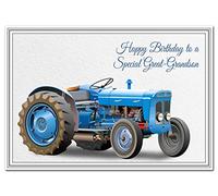 Birthday Card for Great-Grandson - Tractor Design - Special Farm Farming Farmers Greeting - Happy Best Wishes - Cool Unique Vector Art - Blank Inside - Unusual 1960s Super Dexta - Made in UK