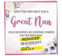 Birthday Card for Great Nan, Funny Great Nan Birthday Card, Reduced Sticker, Humorous Card, Only The Very Best for my Great Nan on her Birthday, Birthday Card for Women, 148mm