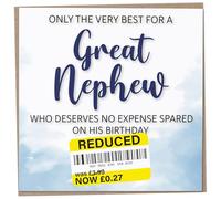 Birthday Card for Great Nephew, Funny Great Nephew Birthday Card, Reduced Sticker, Humorous Card, Only The Very Best for my Great Nephew on his Birthday, Birthday Card for Men, 148mm