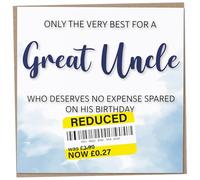 Birthday Card for Great Uncle, Funny Great Uncle Birthday Card, Reduced Sticker, Humorous Card, Only The Very Best for my Great Uncle on his Birthday, Birthday Card for Men, 148mm