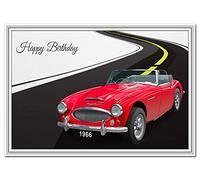 Birthday Card for Happy Birthday - Classic Car Vintage - Happy Best Wishes for him - Cool Unique Vector Art - Special Male Greeting - Blank Inside - Unusual 1960s Austin Healey - Made in UK
