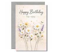 Birthday Card For Her ESS Collection Happy Birthday To You Floral Elegant Simple Design Card Multipack Or Single (Neutral Floral)