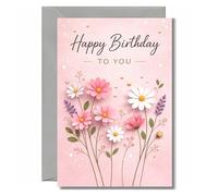 Birthday Card For Her ESS Collection Happy Birthday To You Floral Elegant Simple Design Card Multipack Or Single (Pink Floral)