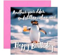Birthday Card for Him - Funny Penguin Birthday Card - Another Year Older - Penguin Drinking Cocktail - For Son Daughter Boyfriend Girlfriend - Teenager Adult Birthday | Blank Inside with envelope