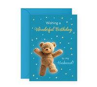 Birthday Card for Him - 'Wonderful Birthday Bear Husband' - Gifts for Men, Spouse, Other Half, Babe - Bear Hugs - Comes with Fun Stickers
