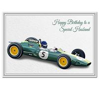 Birthday Card for Husband - Classic F1 Car Vintage - Happy Best Wishes for him - Cool Unique Vector Art - Special Male Greeting - Blank Inside - Unusual 1960s Formula One Racing - Made in UK