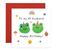Birthday Card for Husband - To My Fit Husband Frog Theme - Cute and Quirky Birthday Card for Husbands Who Work Out, Him, Spouses, Partners, Men - Comes with Fun Stickers
