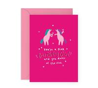 Birthday Card for Ladies- 'Pink Birthday Girl' - Gifts for Her, Besties, BFF, Girlfriend, Sister, Colleagues - Dancing In The Club - Comes with Fun Stickers