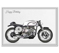 Birthday Card for men- Classic Motorbike Biker - Special Unique Unusual - Cool Vector Art - Adult or Teenage Happy Bday - Greeting - Blank inside - 1950's Norton Manx-500cc - Made UK