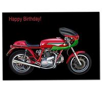 Birthday Card for Men - Italian Classic Motorbike Biker - Special Unique Unusual - Cool Vector Art - Happy Bday - Best Good Wishes - 1974 Mike Hailwood Replica - Blank Inside - Made UK