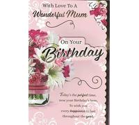 "Birthday Card for Mum - With Love to a Wonderful Mother - Elegant Pink Floral Greeting Card with Heartfelt Verse - Perfect for Mum’s Birthday"