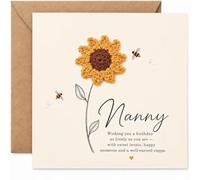 Birthday Card for Nanny with Envelope, Crochet Sunflower and Bee Design, Square Loving Greeting Card from Granddaughter, Grandson or Family, Thoughtful Keepsake for Her Special Day