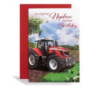 Birthday Card for Nephew, Red Tractor Design, Farm Theme Greeting Card with Envelope