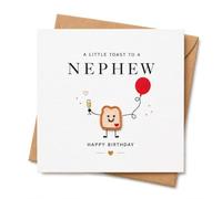 Birthday Card for Nephew with Envelope, Cute Toast Character, Red Balloon and A Little Birthday Toast Message, Cheerful Greeting for a Wonderful Nephew from Auntie, Uncle, Grandparents or Family