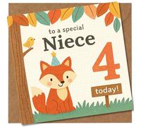 Birthday Card for Special Niece, Cute Woodland Fox Design, 4th Birthday Card with 'Today!' Message