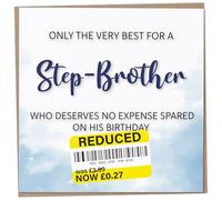 Birthday Card for Step-Brother, Funny Step-Brother Birthday Card, Reduced Sticker, Humorous Greeting, Only The Very Best for my on his Celebration, Bday Gift Men, 148mm