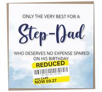 Birthday Card for Step-Dad, Funny Step-Dad Birthday Card, Reduced Sticker, Humorous Greeting, Only The Very Best for my on his Celebration, Bday Gift Men, 148mm