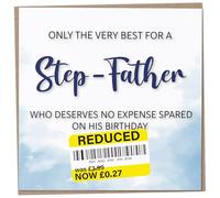Birthday Card for Step-Father, Funny Step-Father Birthday Card, Reduced Sticker, Humorous Greeting, Only The Very Best for my on his Celebration, Bday Gift Men, 148mm