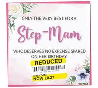 Birthday Card for Step-Mam, Funny Adult Female Card, Sarcastic Reduced Sticker, Humorous Unique Gift, Best Quirky Gifts, Very Special Day Joke Present for Her, Unusual Happy 50th Bday Offensive