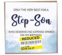 Birthday Card for Step-Son, Funny Step-Son Birthday Card, Reduced Sticker, Humorous Card, Only The Very Best for my Step-Son on his Birthday, Birthday Card for Men, 148mm
