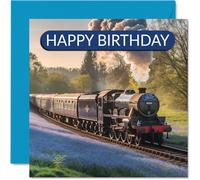 Birthday Card for Train Enthusiast Gifts - Flying Scotsman Blue Steam Trains - Happy Birthday Card for Friends Family Colleague 145mm Locomotive Steam Engine Trainspotter Greeting Cards