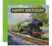 Birthday Card for Train Enthusiast Gifts - Flying Scotsman Steam Trains - Happy Birthday Card for Friends Family Colleague 145mm Locomotive Steam Engine Trainspotter Greeting Cards