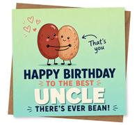 Birthday Card for Uncle, Coffee Bean Pun 'Ever Bean!' | Cheery bean character artwork with the pun message “Happy Birthday to the Best Uncle There’s Ever Bean!”