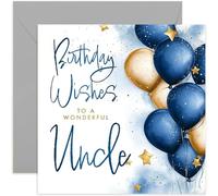 Birthday Card for Uncle - Traditional Navy and Gold Balloons Artwork Design - Special Greeting Card for Him - 50th 60th 70th 80th - Hand-lettered illustration - Blank Inside