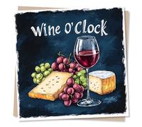 Birthday Card for Wine Lover, Men - Cheese, Grapes, Celebration | for Him, Her, Women, Mum, Dad, Nan, Grandad, Sister, Bestie, Foodie - Chalkboard, Navy, Red - Blank Inside, with Envelope