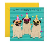 Birthday Card for Women Men - Pugs in Hats - Gifts for Friends, Brother, Sister, Husband, Wife, Colleagues, Coworkers, Mates, Buddies, Pals, Fur Dad Mum, Dog Lovers - Comes with Stickers