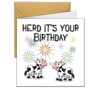 Birthday Card - Funny Cow Birthday Card - Herd it's your Birthday Card for Him Her - Birthday Card for Friend - Happy Birthday Card with Envelope - 15 x 15 cm