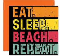 Birthday Card Funny for Her or Him - Eat, Sleep, Beach, Repeat - Happy Birthday Cards for Seaside Coast Lovers Gifts, 145mm Greeting Cards All Occasions Kids or Adult