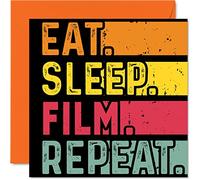 Birthday Card Funny for Her or Him - Eat, Sleep, Film, Repeat - Happy Birthday Cards for Movie TV Lovers Gifts, 145mm Greeting Cards All Occasions Kids or Adult