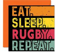 Birthday Card Funny for Her or Him - Eat, Sleep, Rugby, Repeat - Happy Birthday Cards for Sport Game Lovers Gifts, 145mm Greeting Cards All Occasions Kids or Adult
