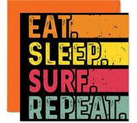 Birthday Card Funny for Her or Him - Eat, Sleep, Surf, Repeat - Happy Birthday Cards for Windsurf Surfboard Lovers Gifts, 145mm Greeting Cards All Occasions Kids or Adult