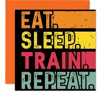 Birthday Card Funny for Her or Him - Eat, Sleep, Train, Repeat - Happy Birthday Cards for Workout Fitness Lovers Gifts, 145mm Greeting Cards All Occasions Kids or Adult