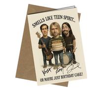 Birthday Card - Funny “Smells Like Teen Spirit” Greeting with Reproduction Printed Autographs | Retro Grunge Music Collectible for Men and Women No1956