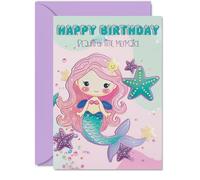 Birthday Card Girl - Beautiful Little Mermaid - Happy Birthday Card for Girl, Kids Children's Cards, A5 Bday Greeting