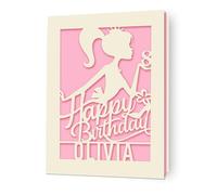 Birthday Card Girl Personalised Girl Birthday Cards Gifts for Sister Kids Niece Daughter Happy Birthday Card Laser Paper Cut Card with Any Name & Age for 1st 3rd 4th 5th 6th 7th 18th(Pink)