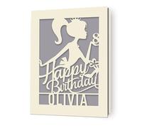 Birthday Card Girl Personalised Girl Birthday Cards Gifts for Sister Kids Niece Daughter Happy Birthday Card Laser Paper Cut Card with Any Name & Age for 1st 3rd 4th 5th 6th 7th 18th(Grey)