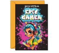 Birthday Card Girls - Epic Gamer Girl - Happy Birthday Card for Girl Kids, A5 Bday Video Game Gaming Greeting Cards