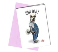 Birthday Card How Old Husky Dog drops Ice Cream in Amazment #172