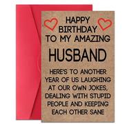 Birthday Card, Husband Birthday Card from Wife - Happy Birthday to My Amazing Husband, Blank Inside, Funny Father's Day Gifts with Envelope for Men Him