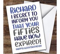 Birthday Card Personalised 60th Male Fifties Expired Funny Blue | Custom Card Personalised Cards, For Anyone, For Him, Funny, Milestone Birthdays, Birthday, 60th
