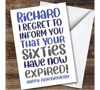 Birthday Card Personalised 70th Male Sixties Expired Funny Blue | Custom Card Personalised Cards, For Anyone, For Him, Funny, Milestone Birthdays, Birthday, 70th