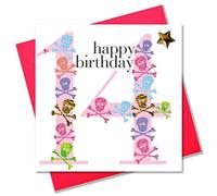 Birthday Card Pink, Happy 14th Birthday, Girl or Boy Age 14 Embellished with a padded star