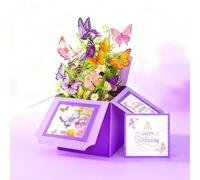 Birthday Card Pop Up Card 3D Butterflies & Forever Flower Bouquet Greeting Christmas Card for Women Wife Mom Daughter Sister-Christmas Gift,Festive Holiday Card,Purple