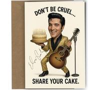 Birthday Card Reproduction Pre Printed - Funny Caricature with Printed Autograph | Rock 'n' Roll Memorabilia, Humorous Birthday Gift for Elvis Fans and Collectors No1977